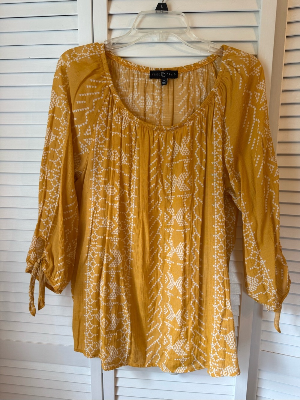 Fred David Mustard Yellow Printed Peasant Top